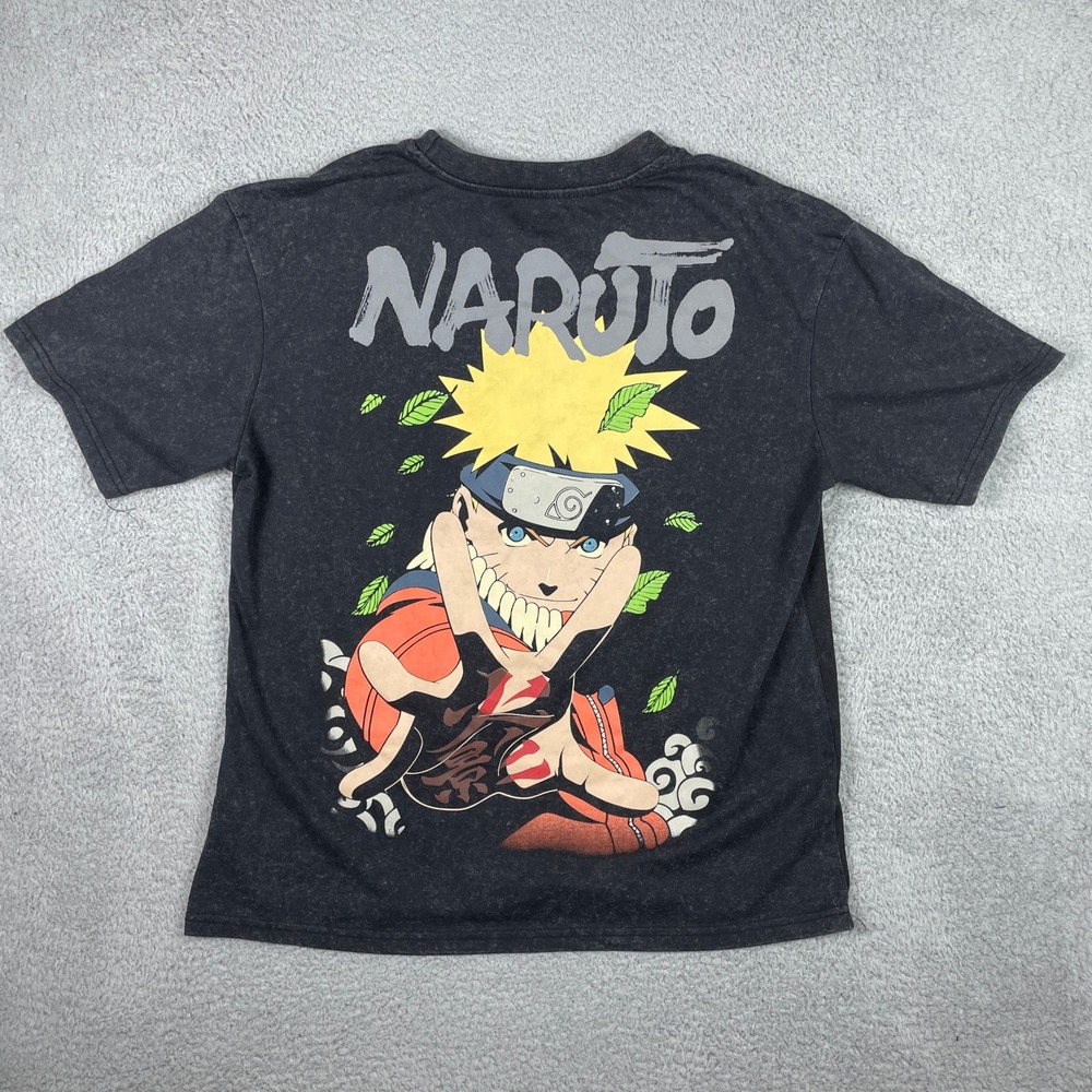 Naruto Shippuden T-Shirt Mens Large Gray Mineral Wash Anime Viz Media